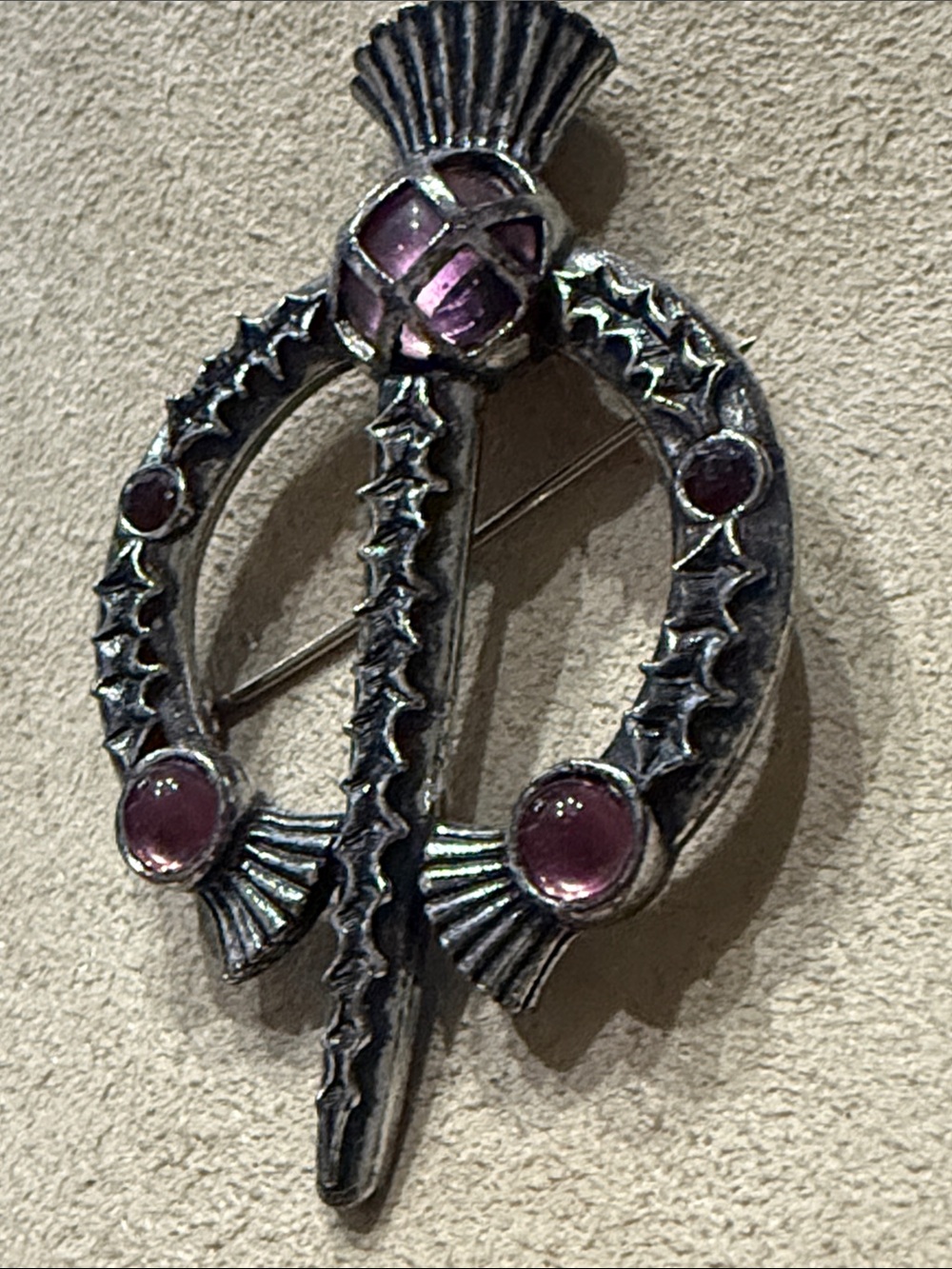 Miracle  Silver Scottish Thistle Brooch with Purple Crystal Stones! - Picture 2 of 5